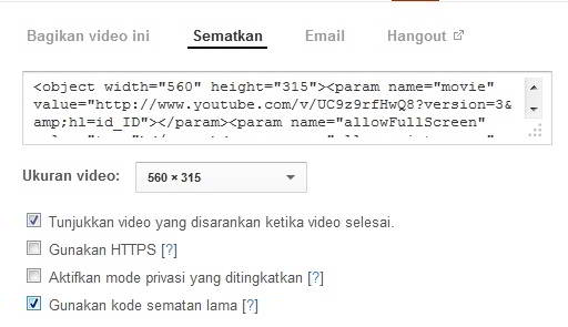 kode semat objek youtube lama