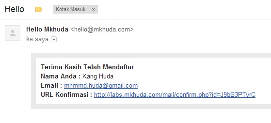 Mail dengan link konfirmasi