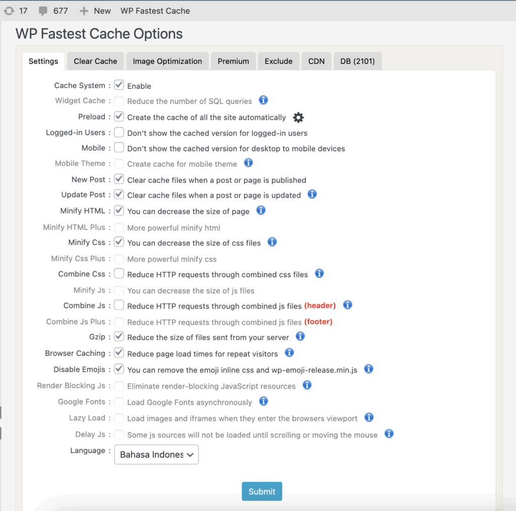 Setting & Config recommendation for WP Fastest Cache